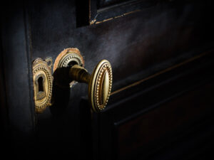 detail of antique golden door handle knob