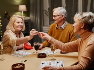 Old people playing board game