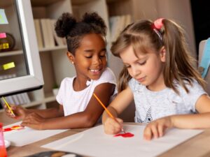 Girls doing an art project