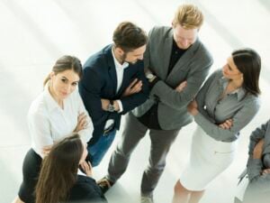 Young people in the office photographed from above